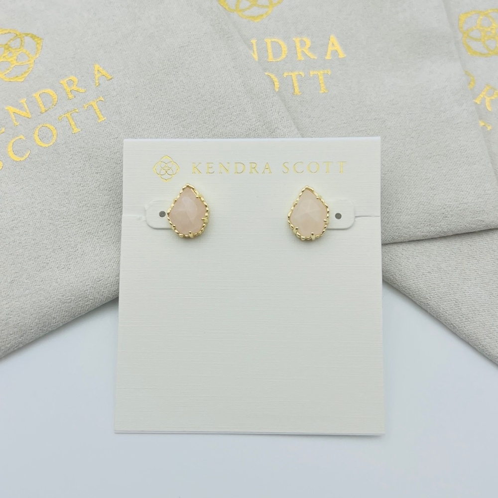Kendra Scott Tessa Rose Quartz Stud Earrings in Gold
